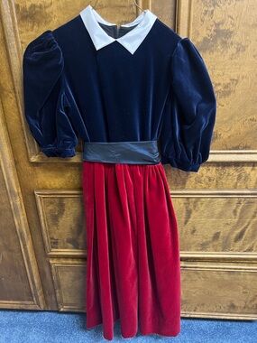 Joan Calabrese Navy, White & Red Velvet Formal Dress